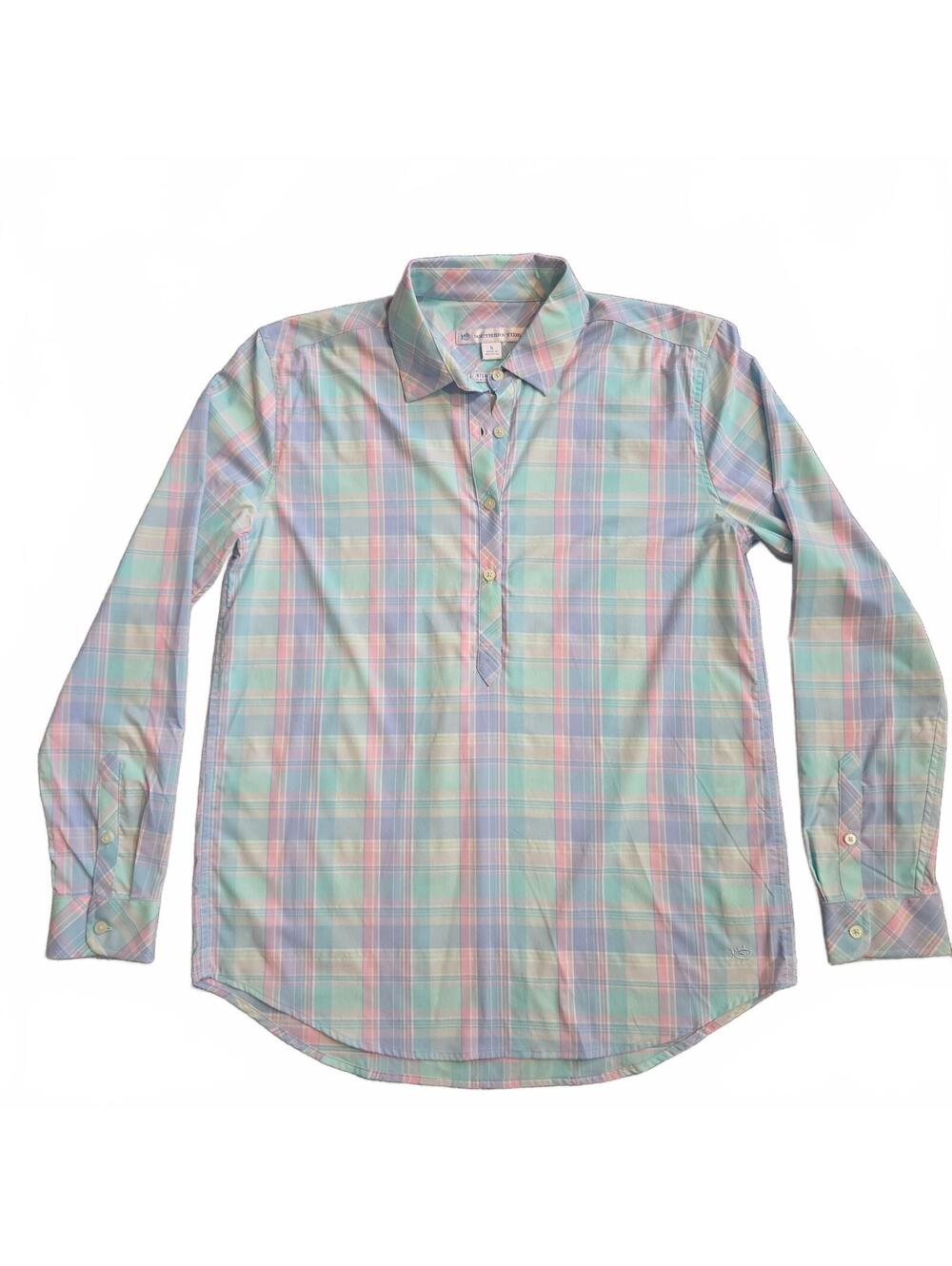 Southern Tide Women's Intercoastal Popover Top Size Small Pastel Plaid